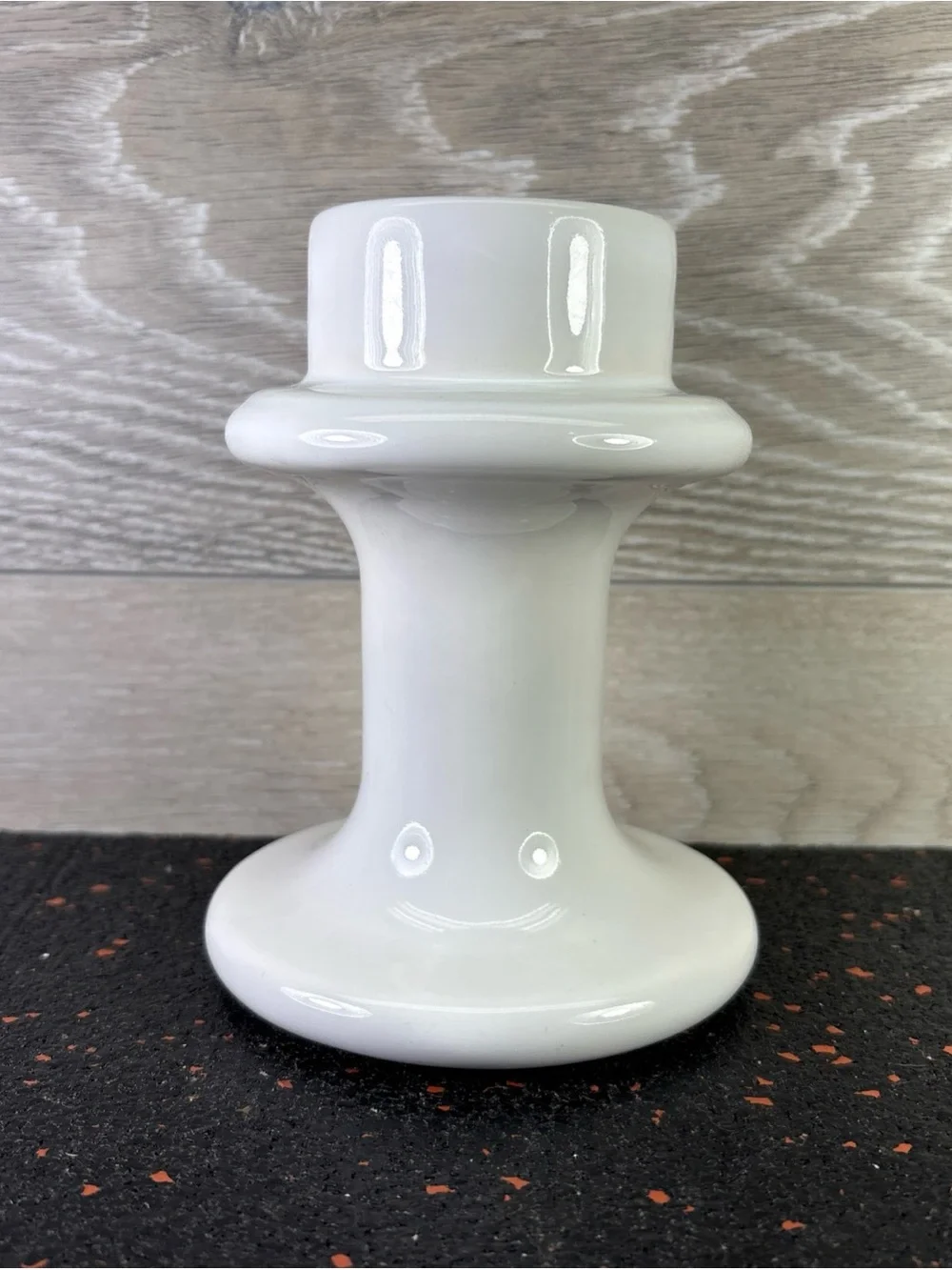 ART DECO White chunky candlestick holder -Glossy White Pottery